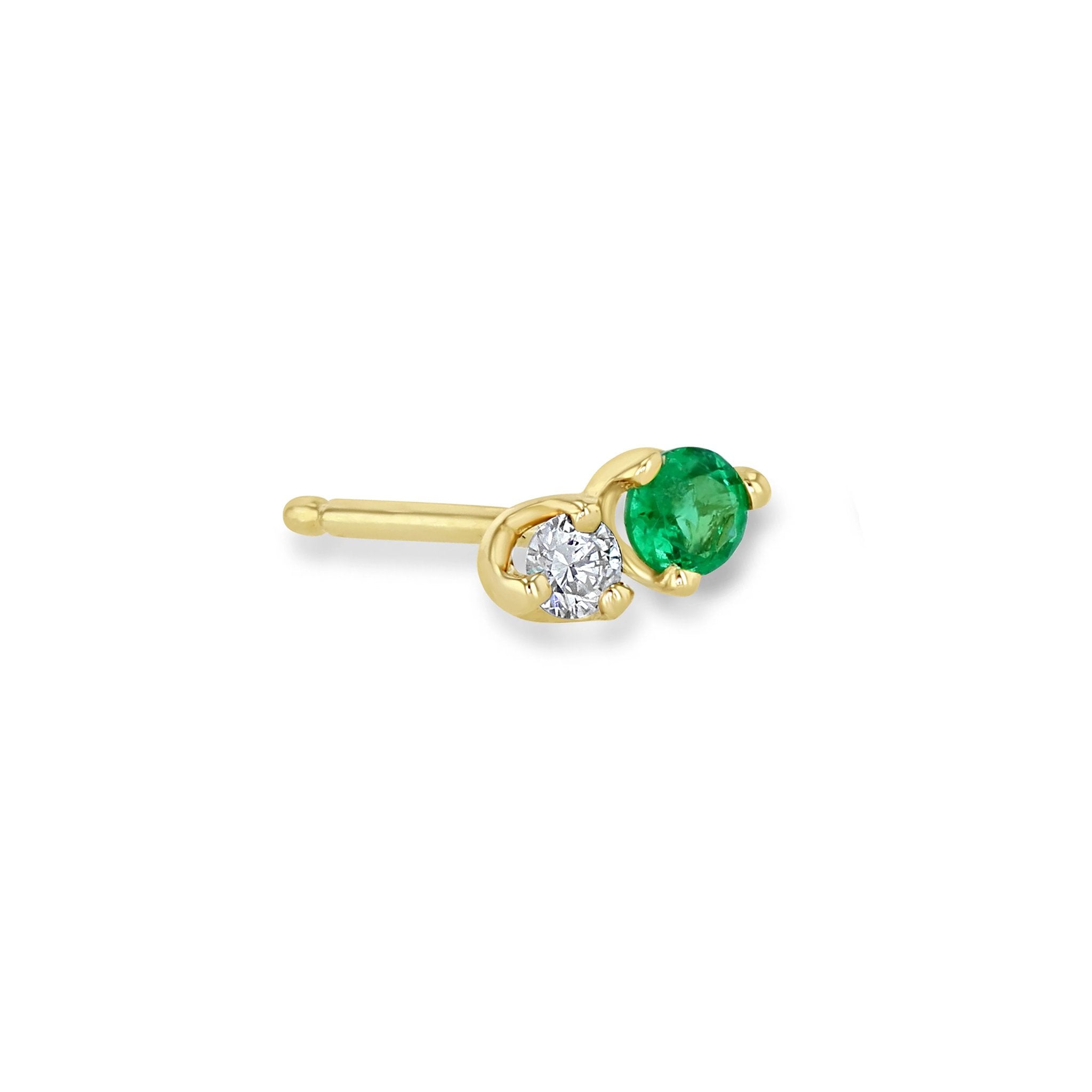 Zoe Chicco Gold Prong-Set Emerald & Diamond Stud