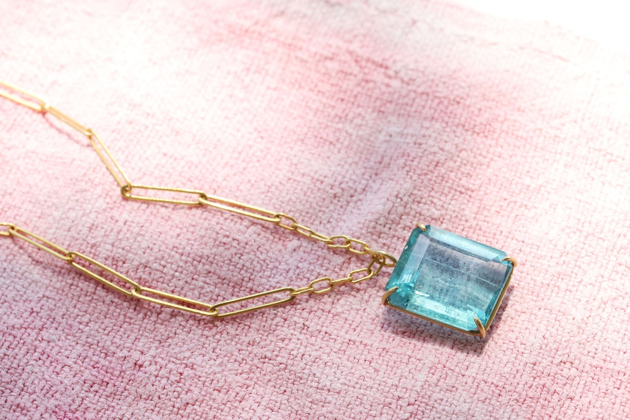 Rosanne Pugliese Gold Prong-Set Rectangular Vivid Aquamarine Pendant