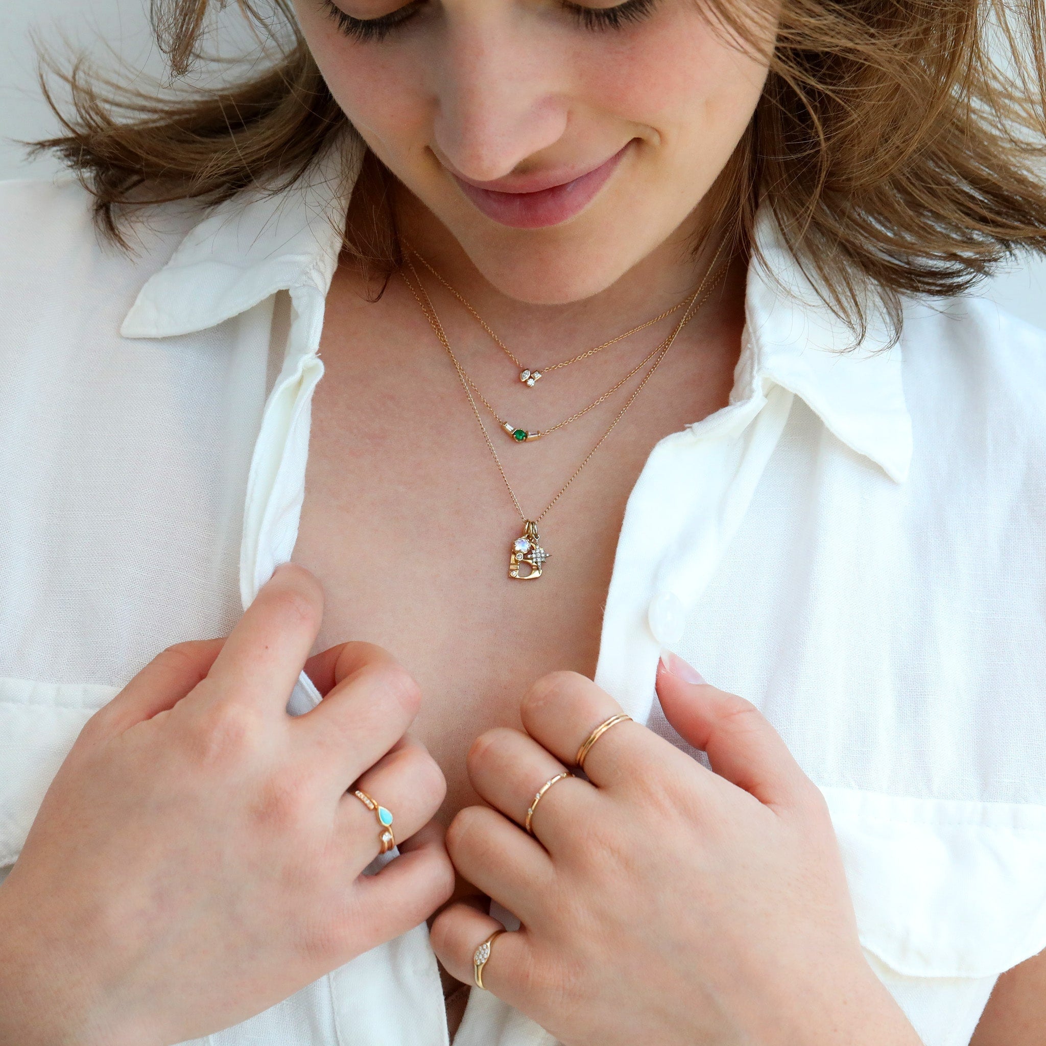 Gold Ring with 12 Spaced Bead-Set Diamonds