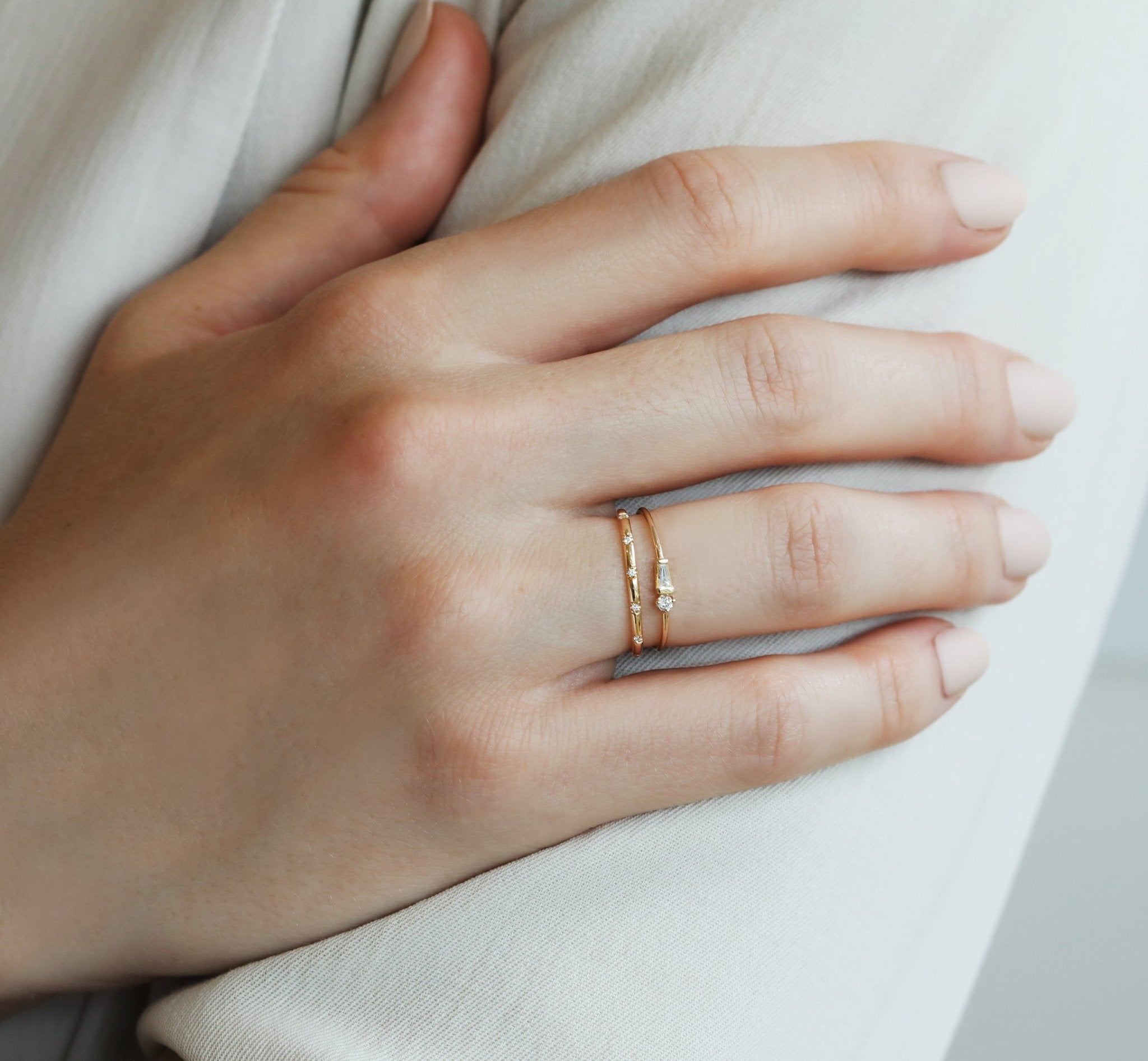Gold Ring with 12 Spaced Bead-Set Diamonds