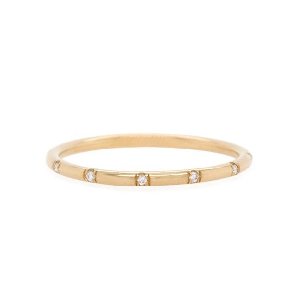 Gold Ring with 12 Spaced Bead-Set Diamonds