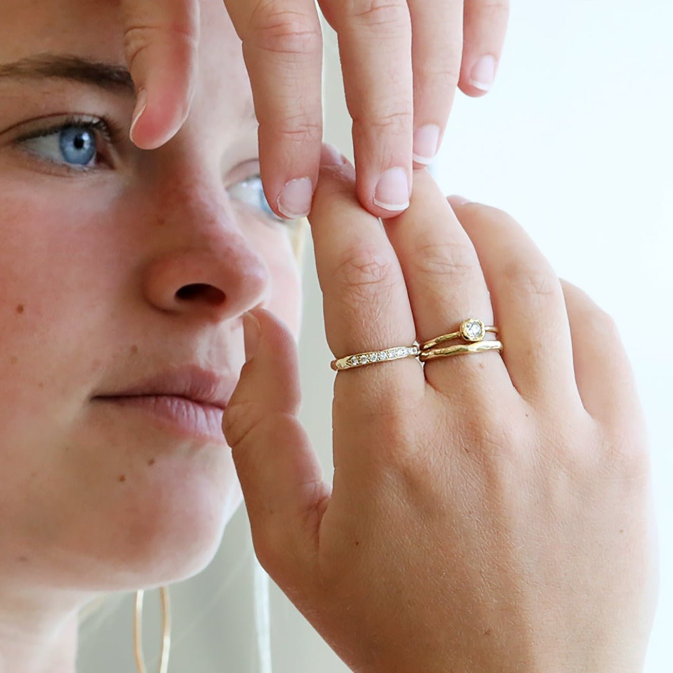 Johanna Brierley Gold Thin Melt Band with Two Diamonds