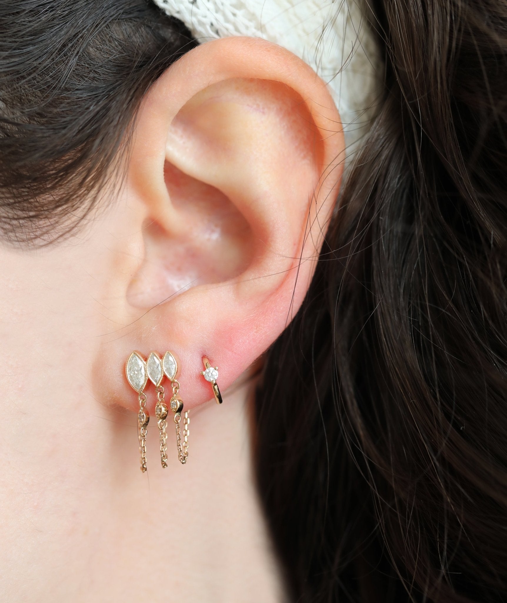 Celine Daoust Gold Triple Marquise Diamond Chain Drop Earring