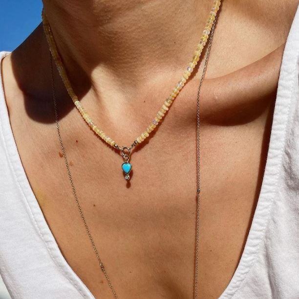 Gold Turquoise "Byrdie" Heart Pendant with Diamond Detail