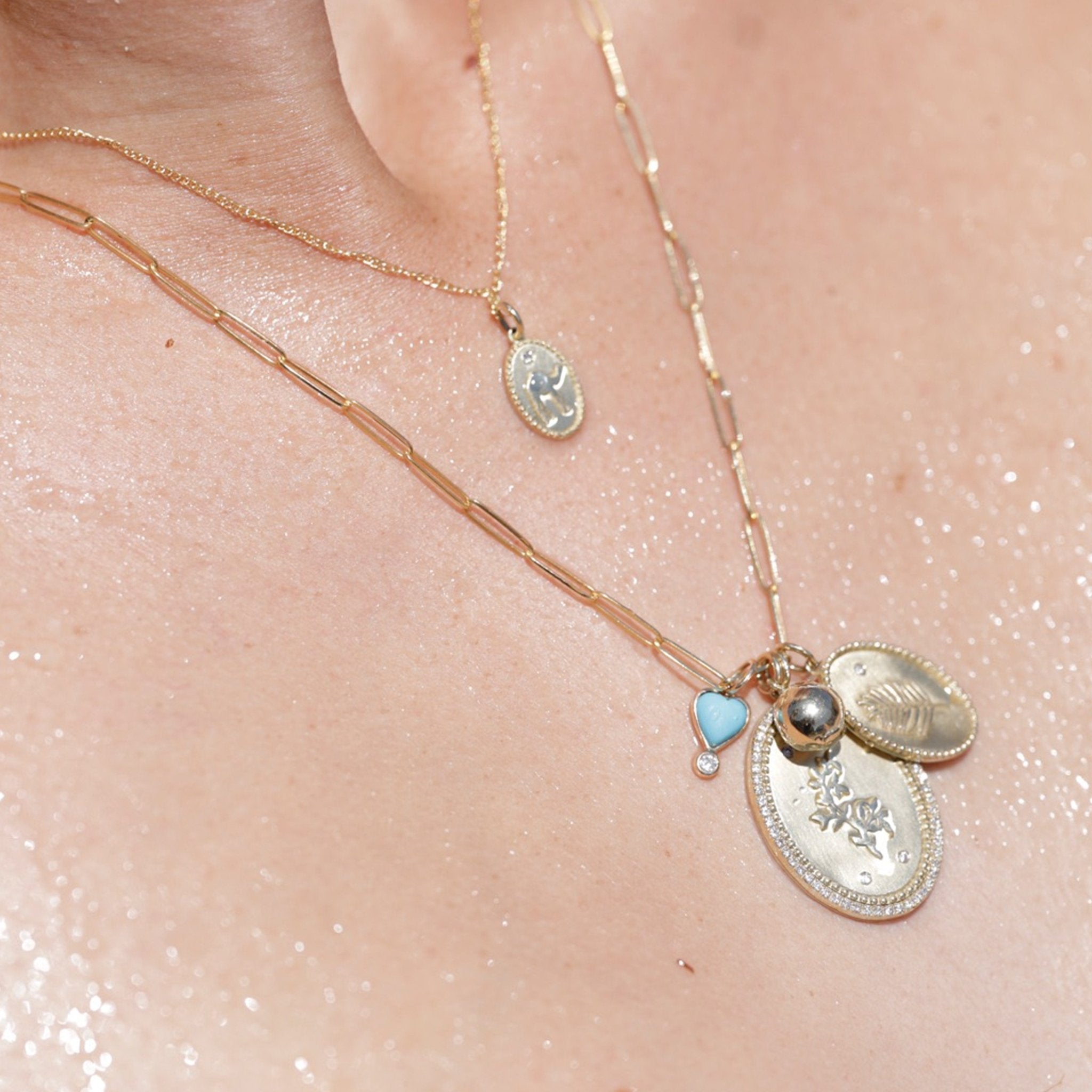 Gold Turquoise "Byrdie" Heart Pendant with Diamond Detail