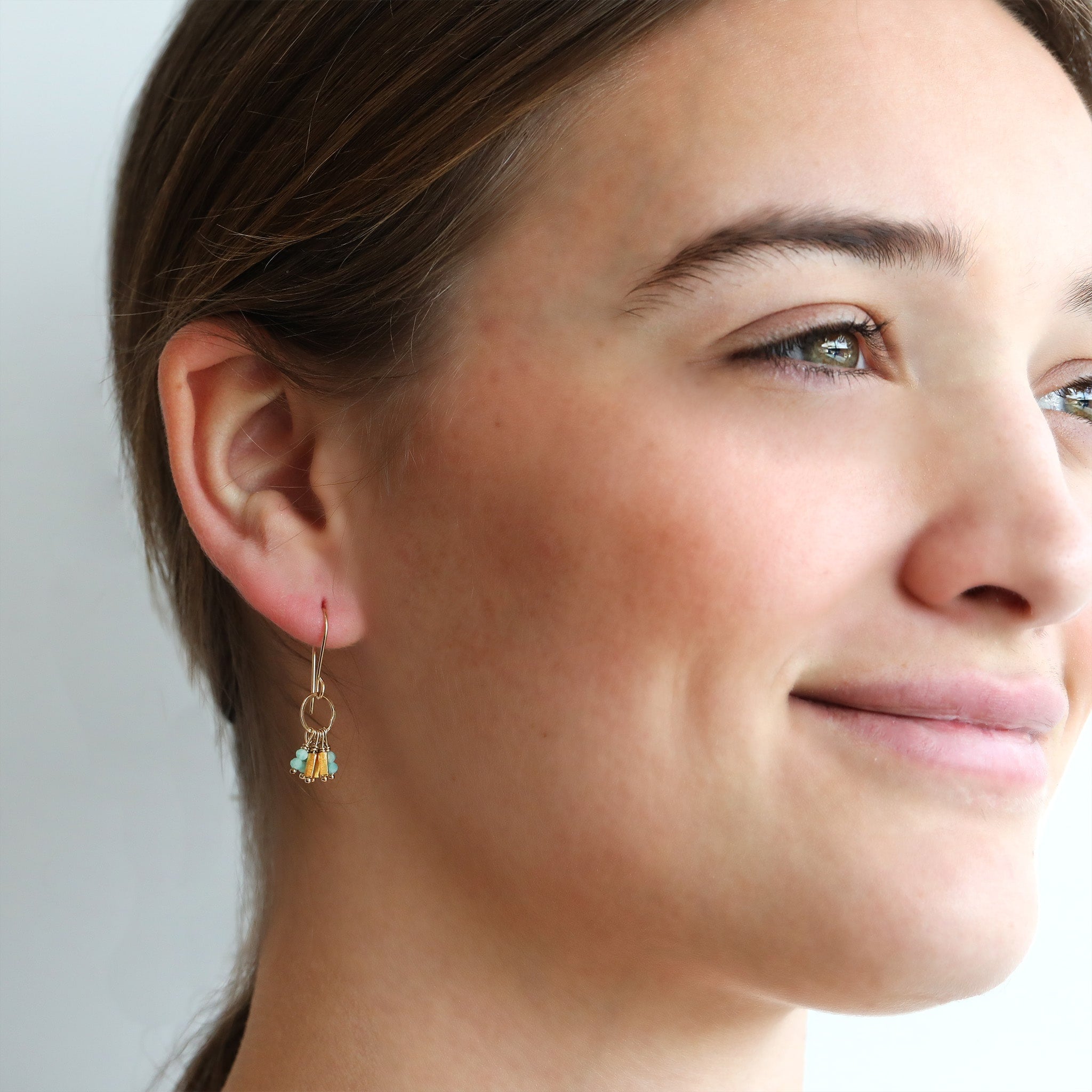 Gold Vermeil Teardrop Earrings with Amazonite Fringe