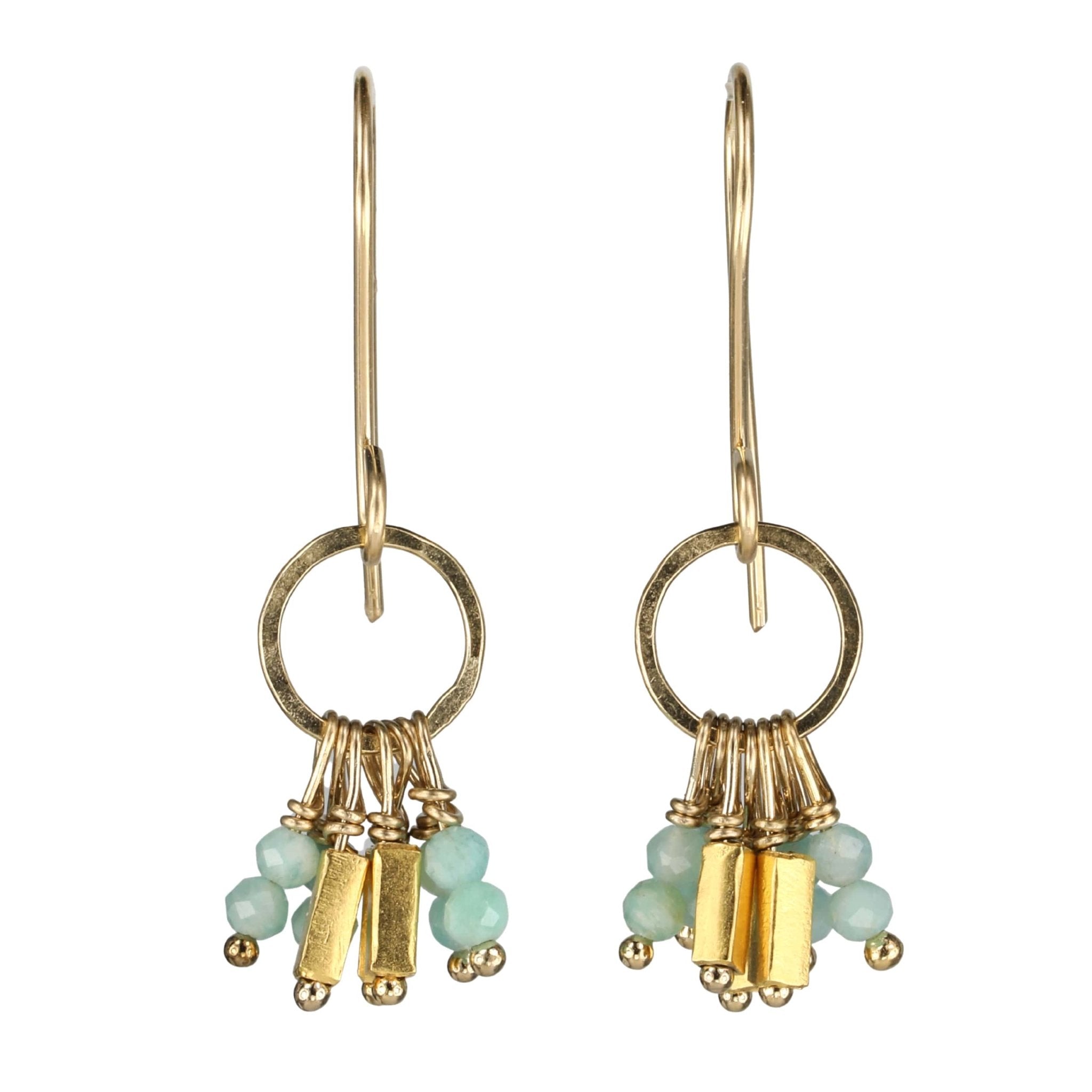 Gold Vermeil Teardrop Earrings with Amazonite Fringe