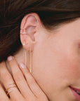 Zoe Chicco Gold Wire & Chain Huggie Hoops with Diamond Center