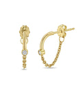 Zoe Chicco Gold Wire & Chain Huggie Hoops with Diamond Center