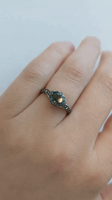 Cathy Waterman Platinum & Pave Diamond "Petal Side" Ring with Green Tourmaline Center