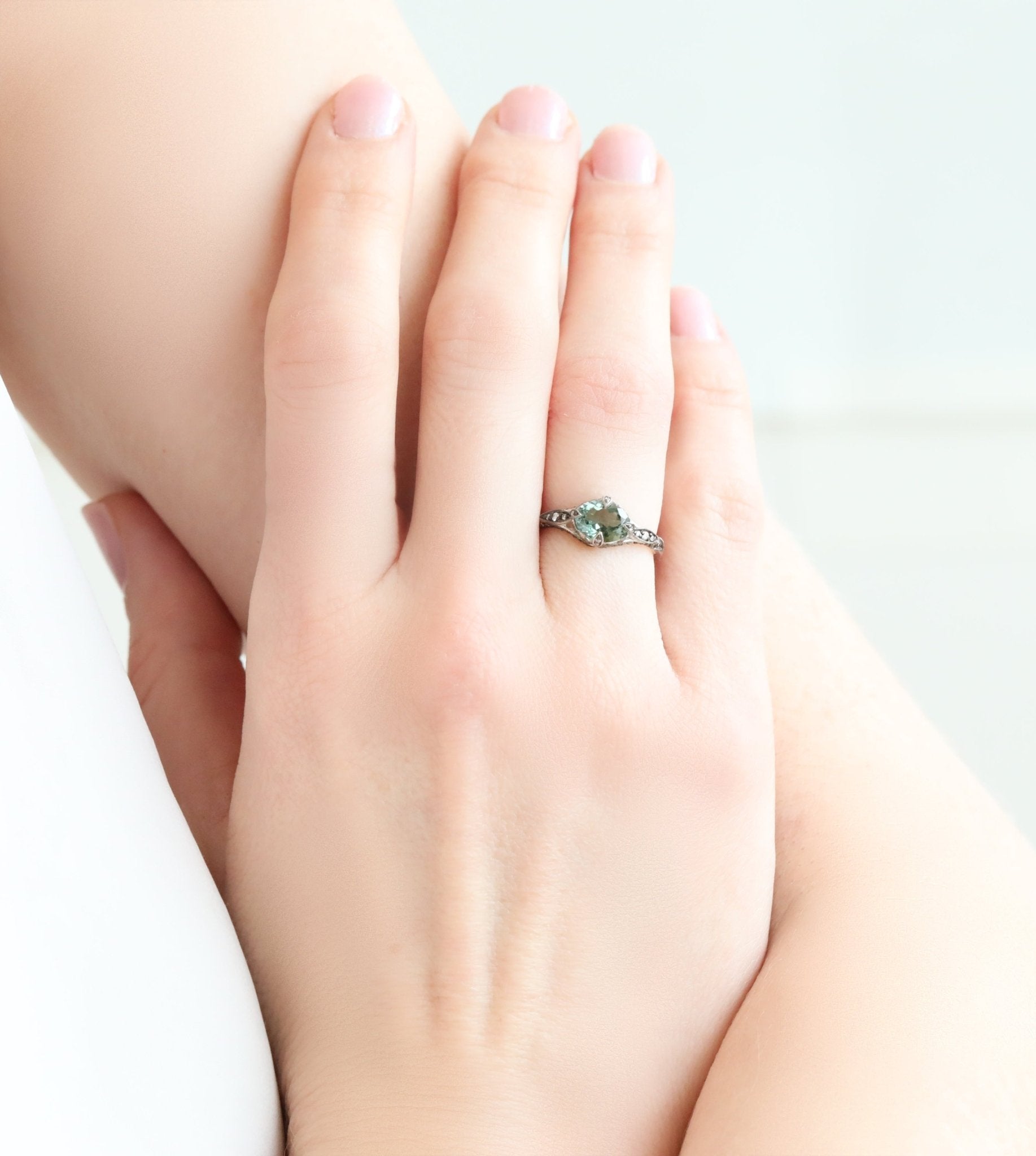 Cathy Waterman Platinum & Pave Diamond "Petal Side" Ring with Green Tourmaline Center