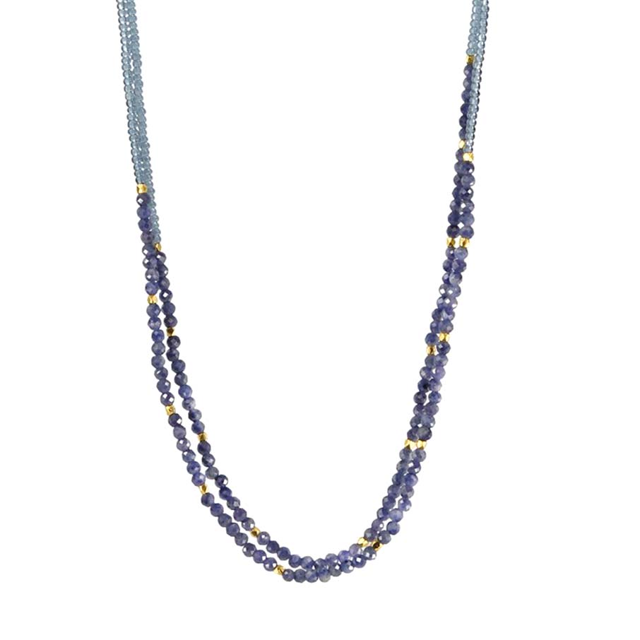 Debbie Fisher Grey Seed Bead Long Necklace with Two Grey Sapphire Beaded Stations