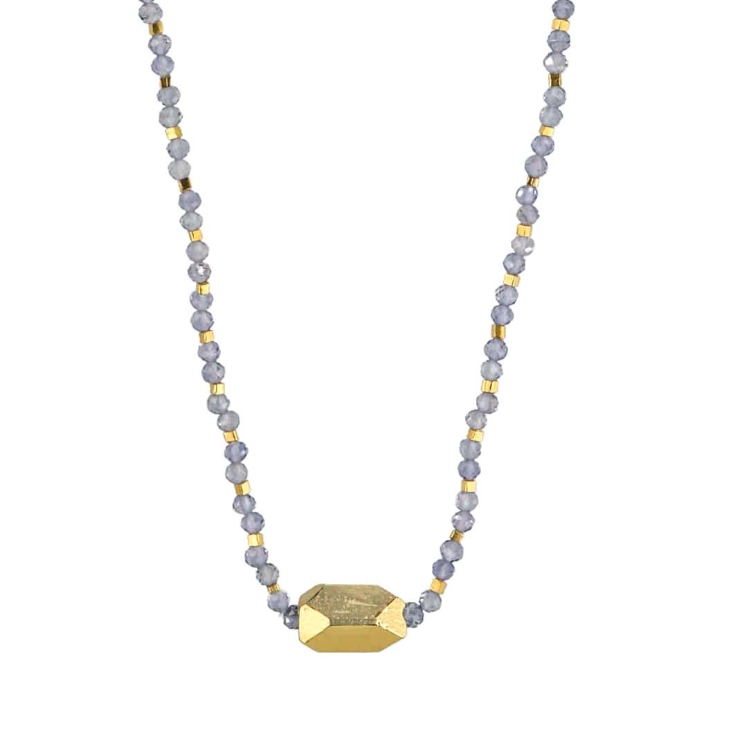 Debbie Fisher Grey Seed Bead, Mystic Quartz, and Gold Vermeil Beaded Necklace