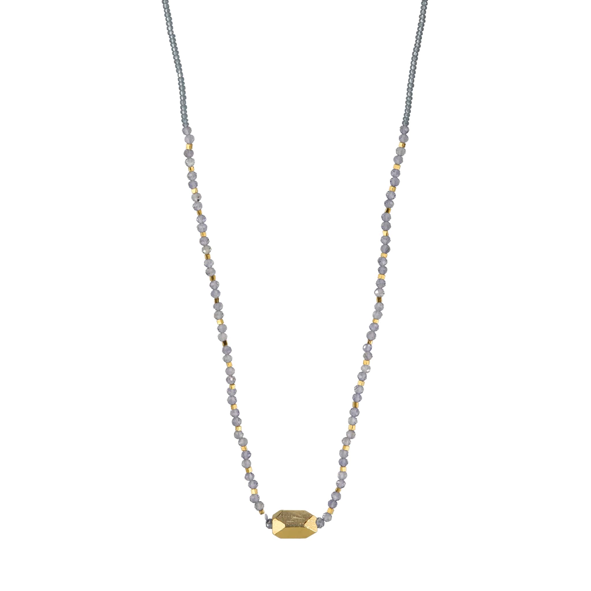 Debbie Fisher Grey Seed Bead, Mystic Quartz, and Gold Vermeil Beaded Necklace