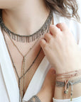 Grey Silk and Gold Vermeil Chain Woven Wrap Necklace - Peridot Fine Jewelry - Marie Laure Chamorel