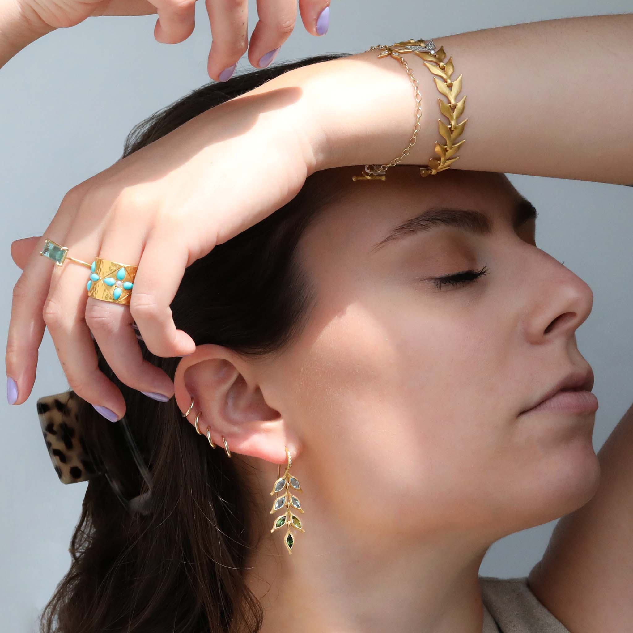 Cathy Waterman Hammered 22K Gold Turquoise & Pearl Wide Band