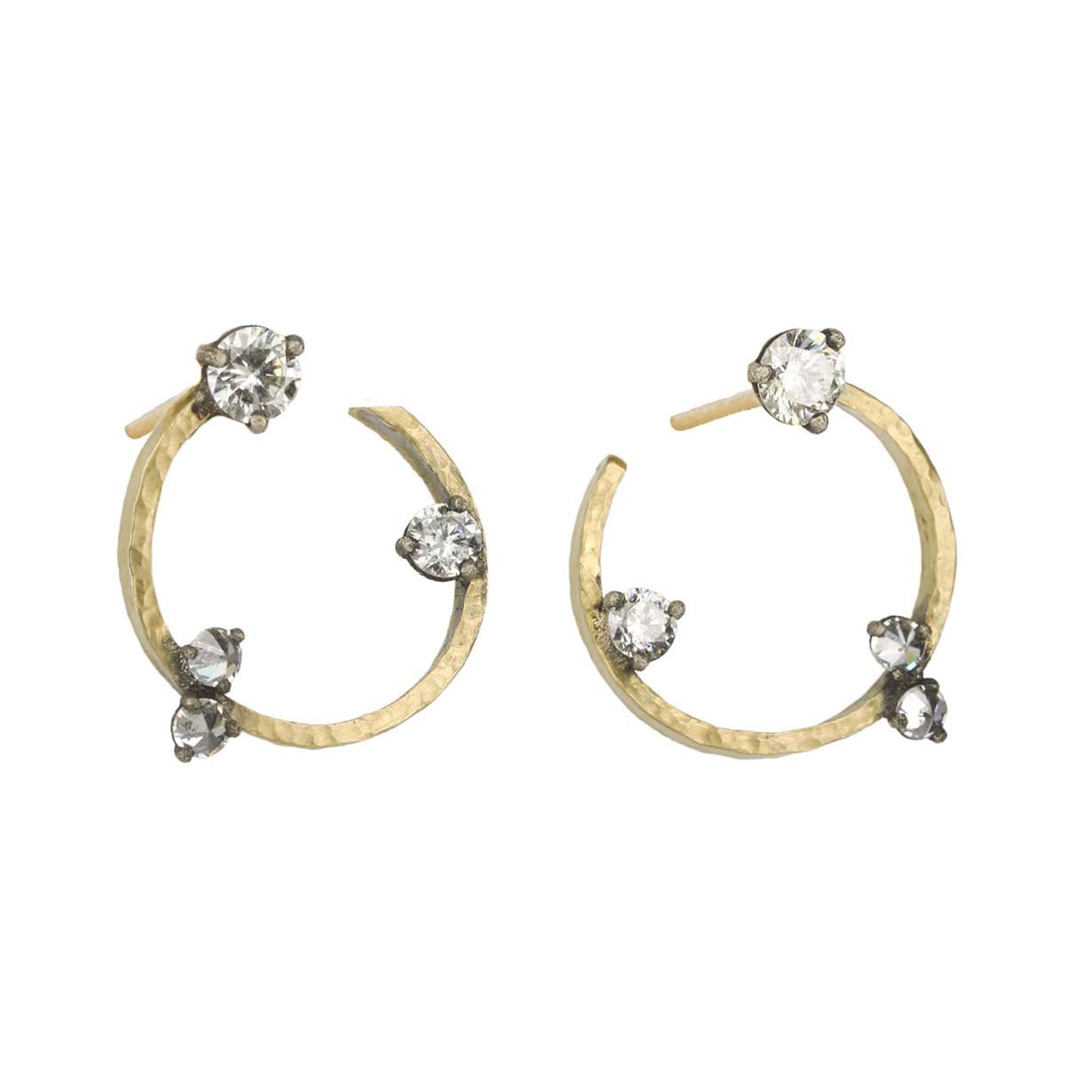 Hammered Circle Wrap Earrings with Blackened Prong-Set Diamonds - Peridot Fine Jewelry - TAP by Todd Pownell