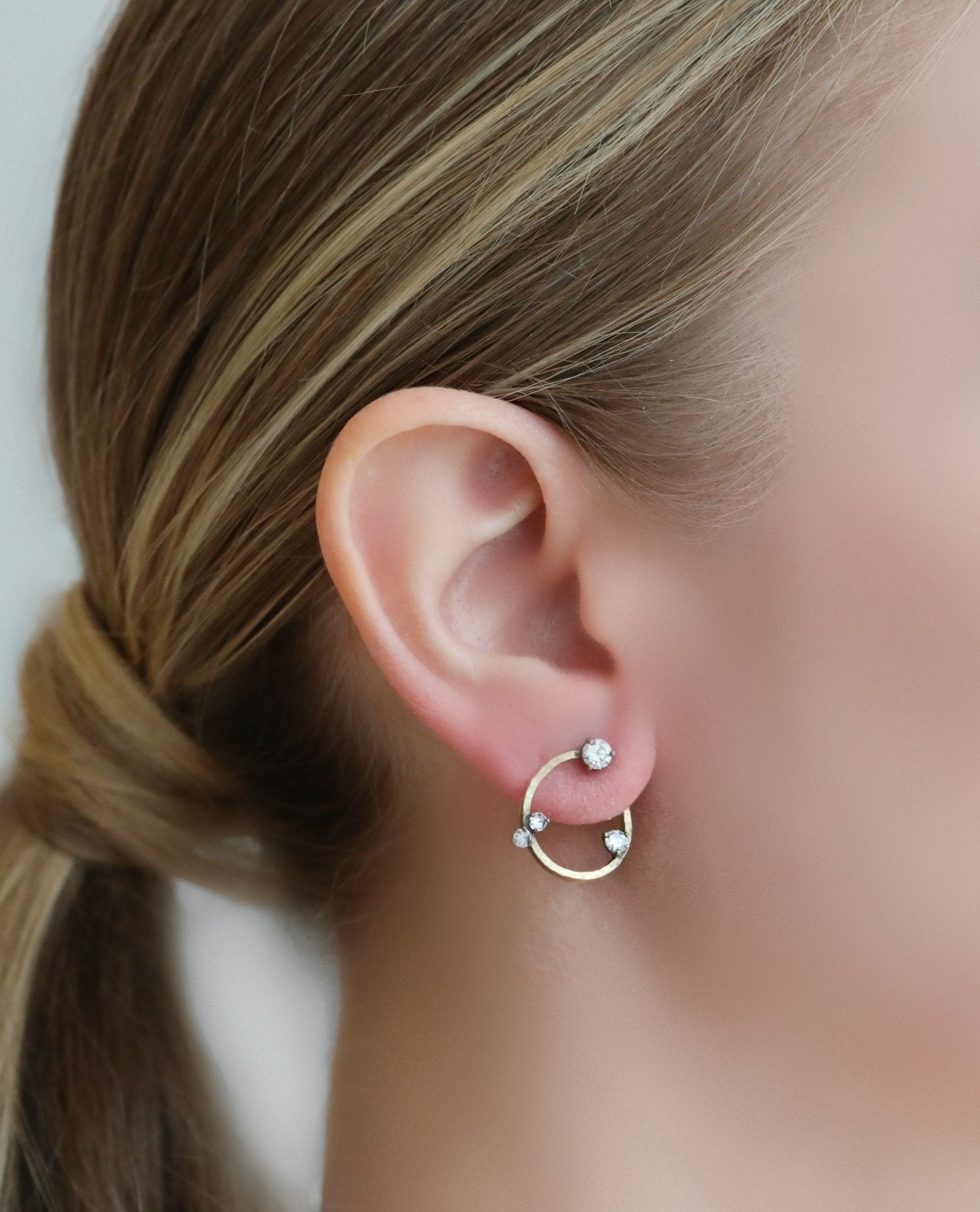 Hammered Circle Wrap Earrings with Blackened Prong-Set Diamonds - Peridot Fine Jewelry - TAP by Todd Pownell