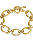 Handmade Large Oval Link Bracelet with Pave Diamond Link - Peridot Fine Jewelry - Caroline Ellen