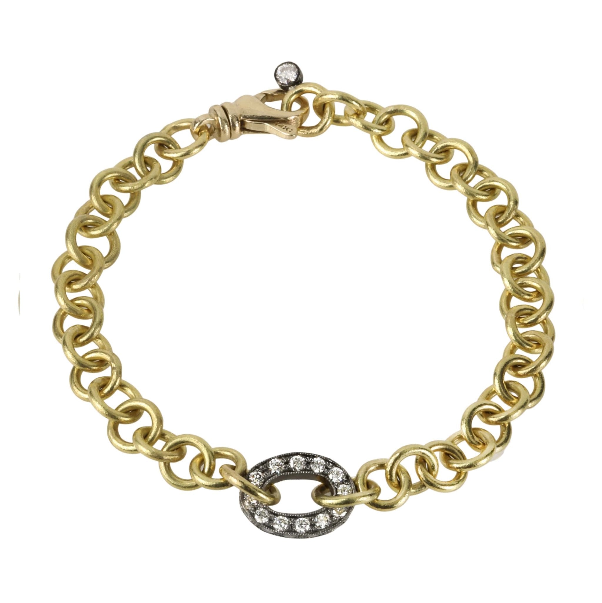 TAP by Todd Pownell Handmade Oval Chain Bracelet with Blackened Pave Diamond Center Link