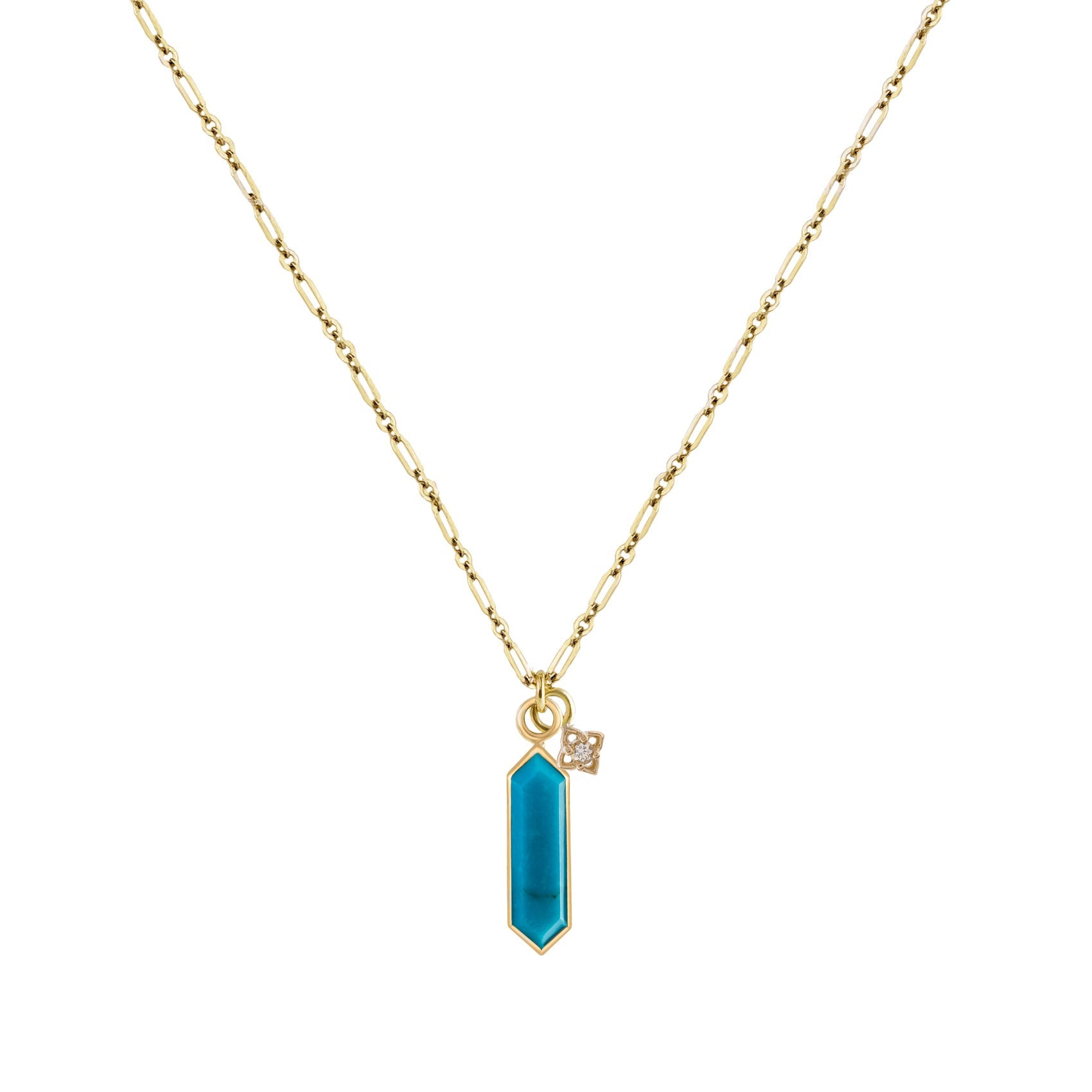 Hexagonal Turquoise Pendant Necklace with "Dala" Diamond Charm - Peridot Fine Jewelry - Metier by Tomfoolery