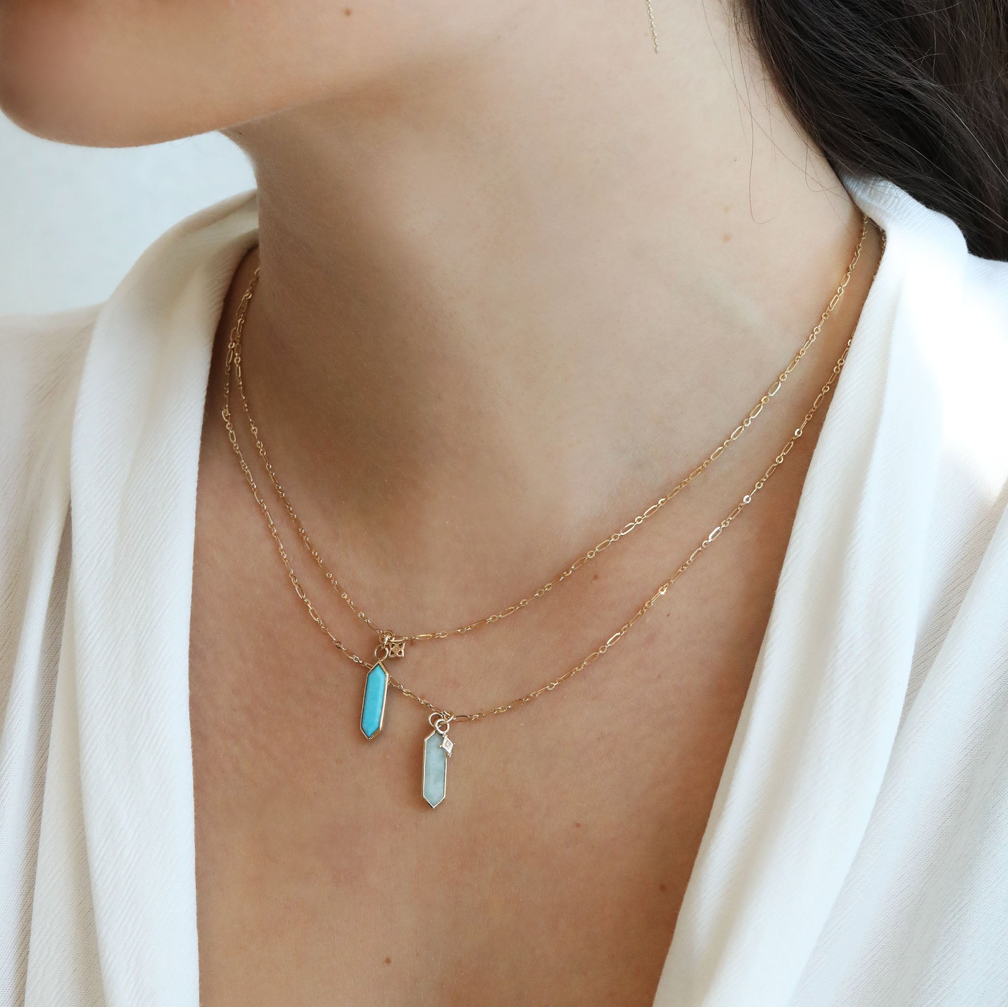 Hexagonal Turquoise Pendant Necklace with "Dala" Diamond Charm - Peridot Fine Jewelry - Metier by Tomfoolery