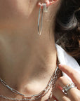 "Kent" Sterling Silver Long Oval Profile Hammered Hoops - Peridot Fine Jewelry - Sarah Macfadden