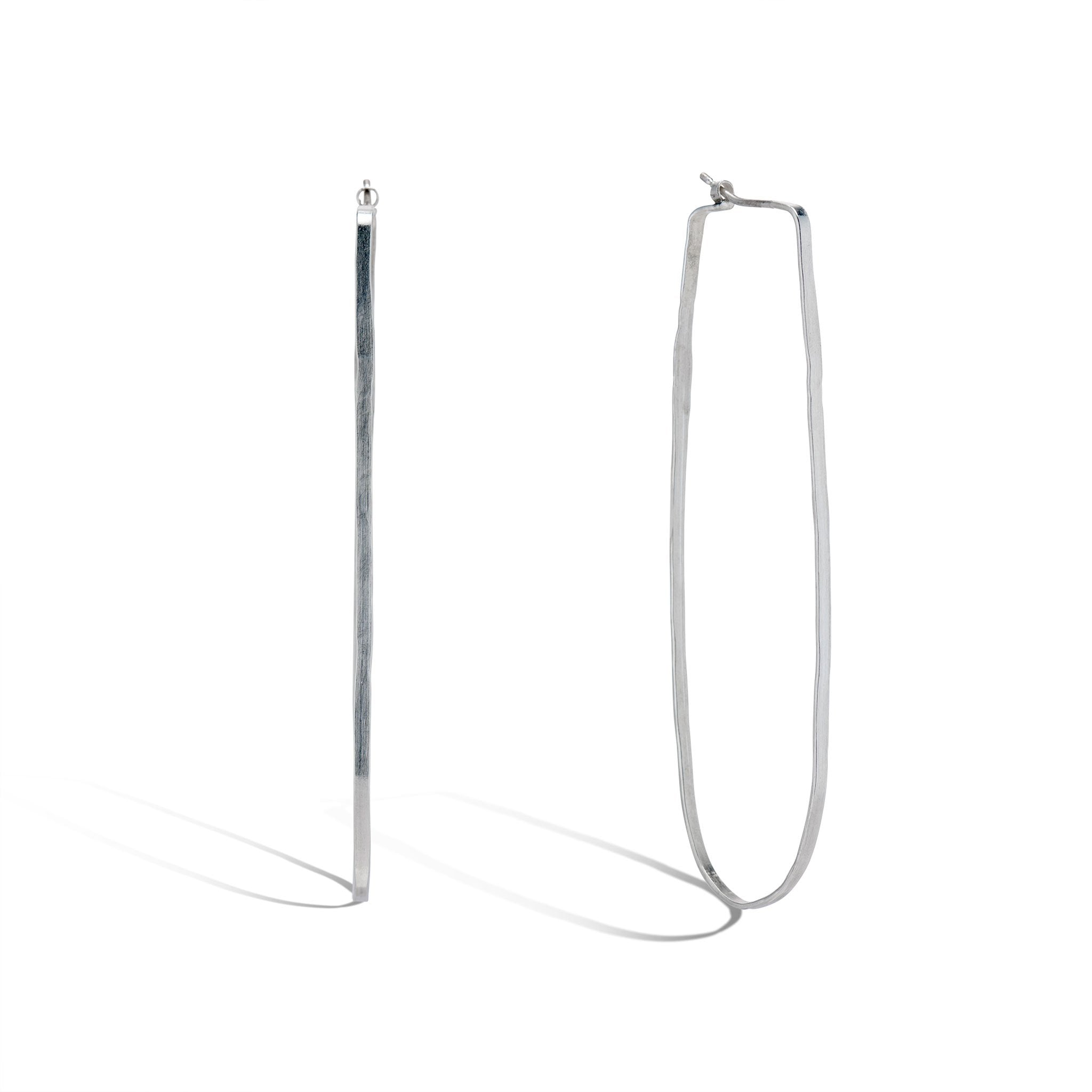 "Kent" Sterling Silver Long Oval Profile Hammered Hoops - Peridot Fine Jewelry - Sarah Macfadden
