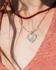 Zahava Large Textured Heart Pendant with Marquise Diamond Center