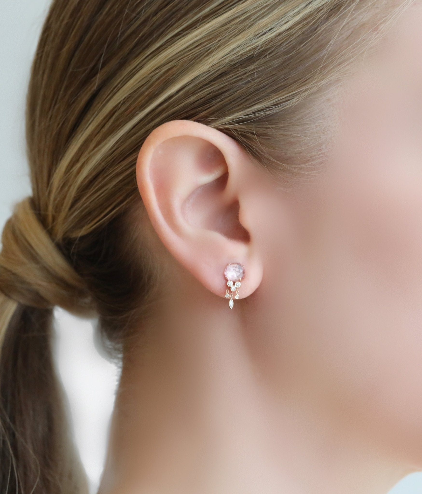 Celine Daoust Light Pink Tourmaline "Jellyfish" Earrings with Diamond Dangles
