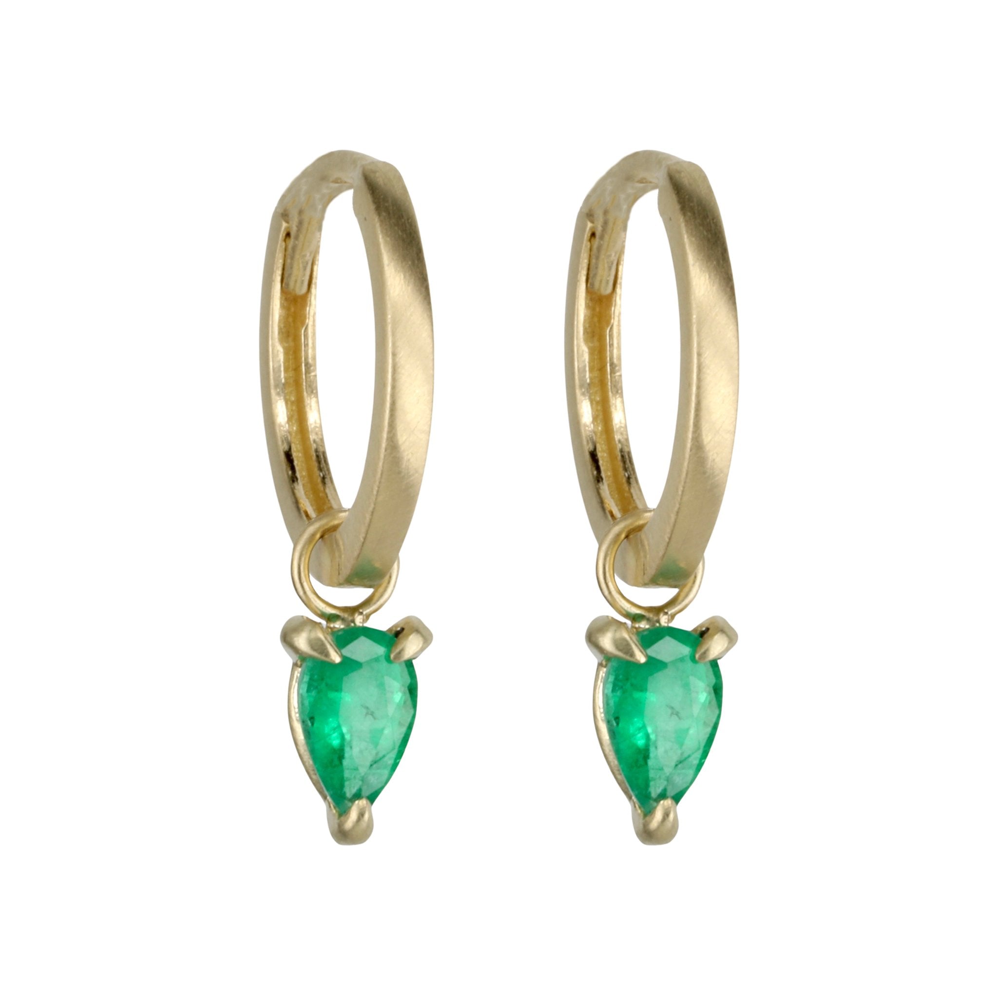 ILA 14 Karat Matte Gold "Kinsley" Emerald Drop Huggie Hoop