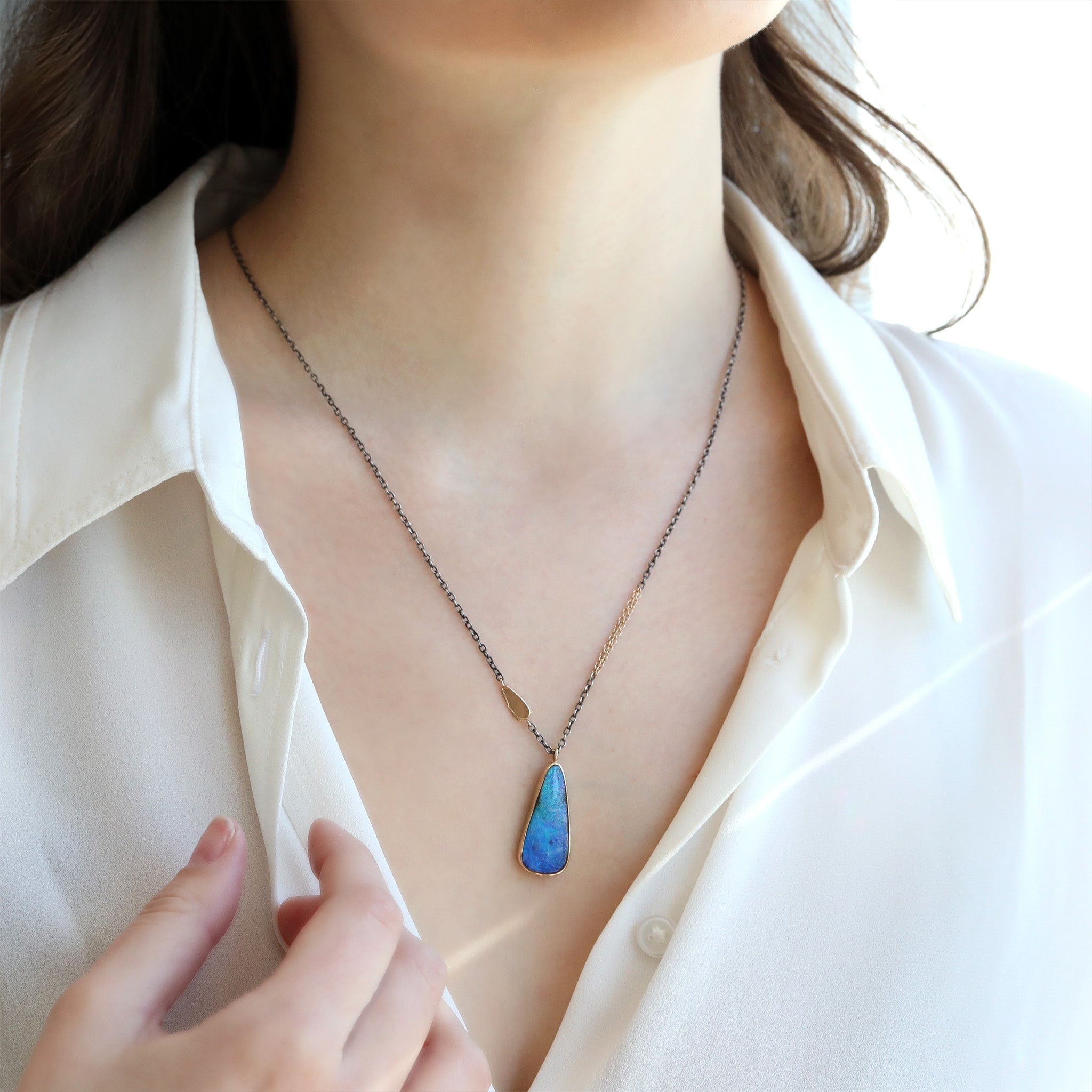Mixed Metal Teardrop Boulder Opal Necklace