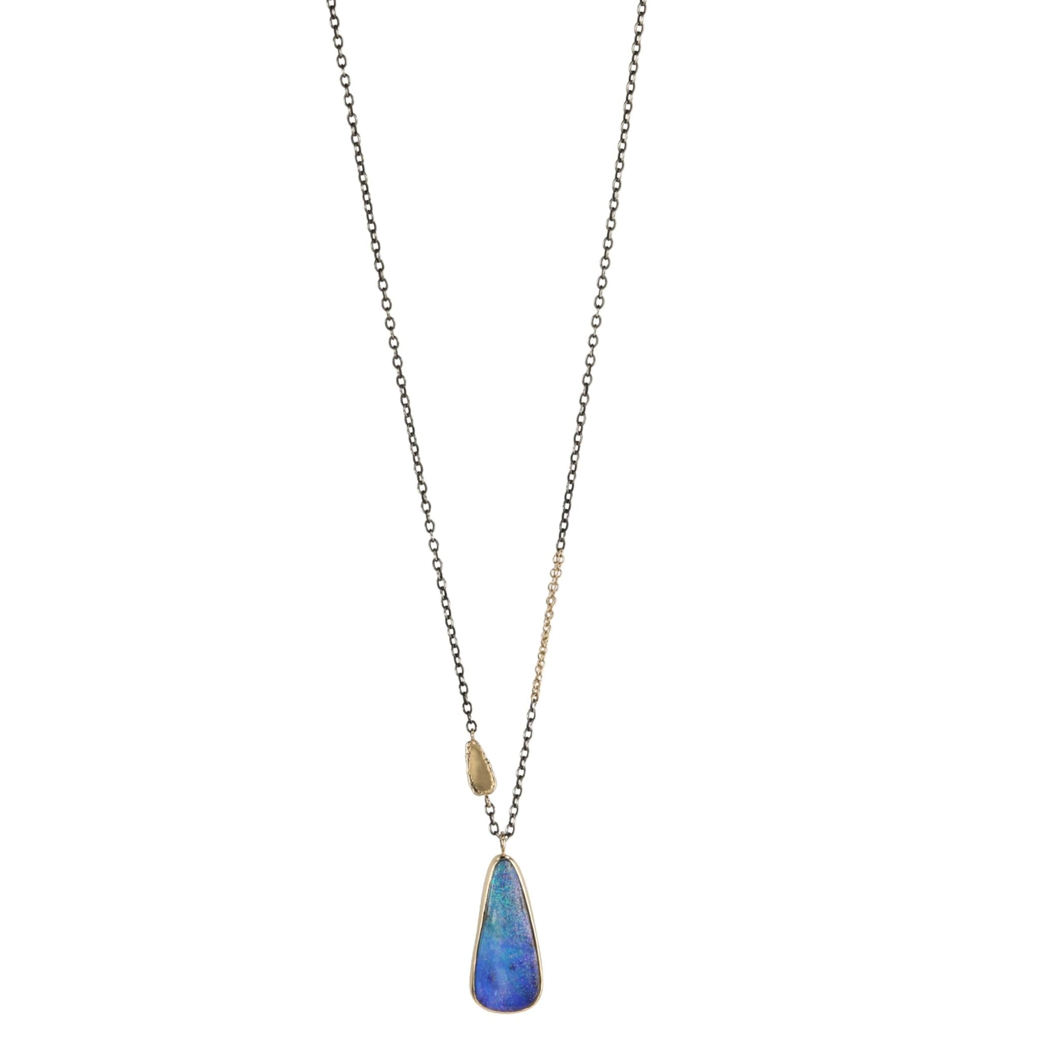 Mixed Metal Teardrop Boulder Opal Necklace