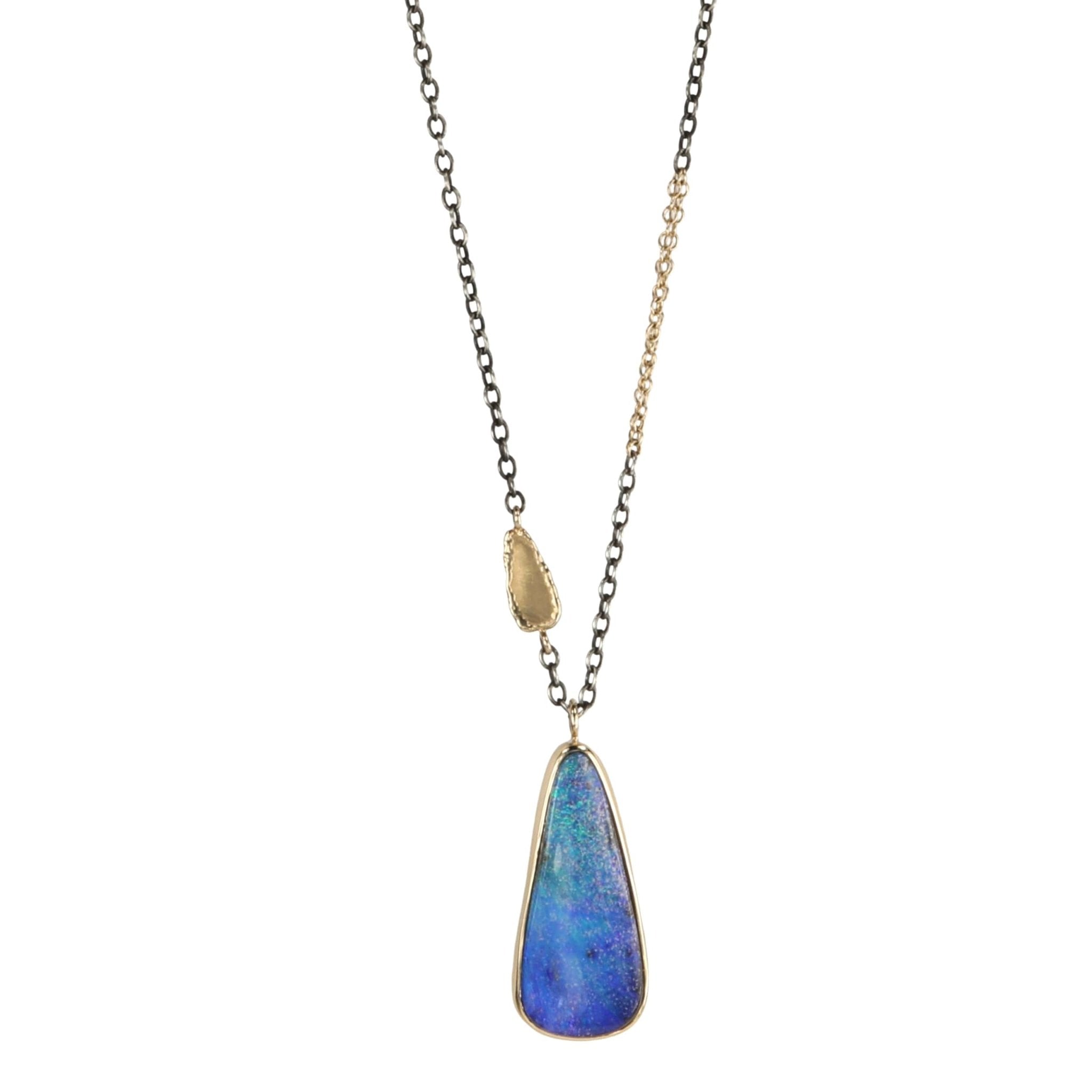 Mixed Metal Teardrop Boulder Opal Necklace