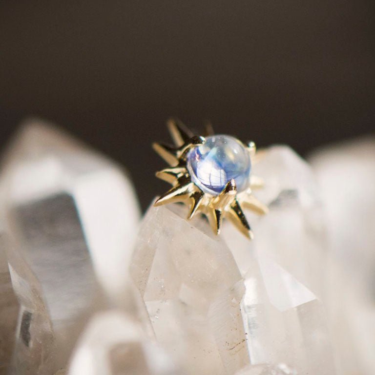 Moonstone "Sun" Stud Earring - Peridot Fine Jewelry - Celine Daoust