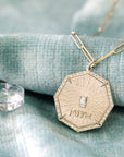 Zahava Octagon "Art" Pendant with Center Baguette and Pave Diamond Border