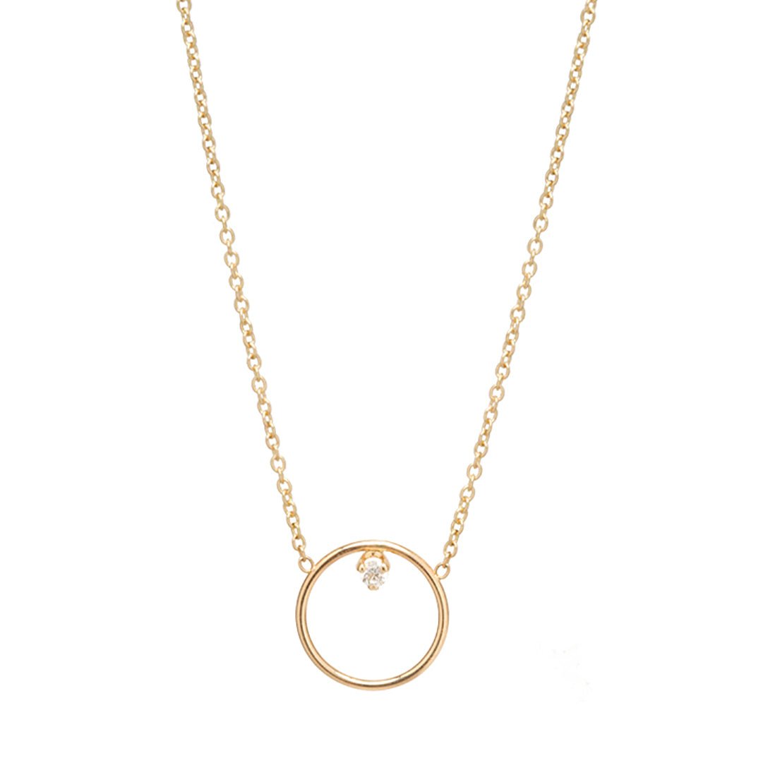 Open Circle Necklace with Single Prong-Set Diamond