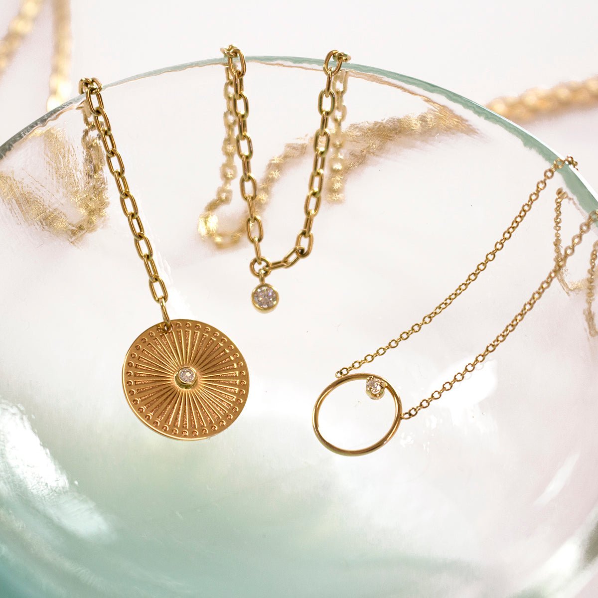 Open Circle Necklace with Single Prong-Set Diamond