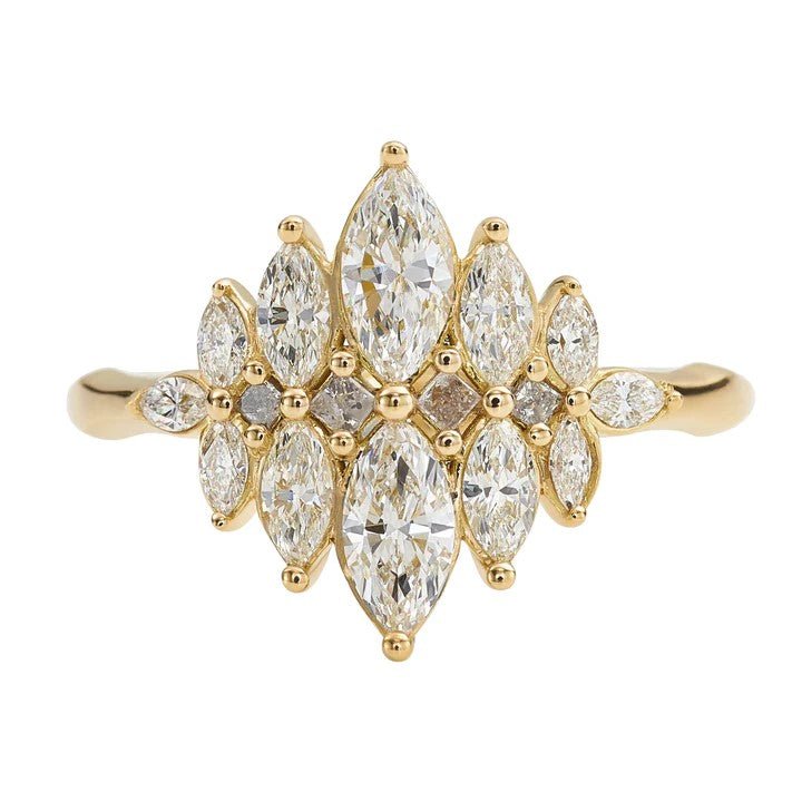 Artemer ORDER ONLY Marquise Diamond Cluster Ring with Grey Diamond Accents Peridot Fine Jewelry