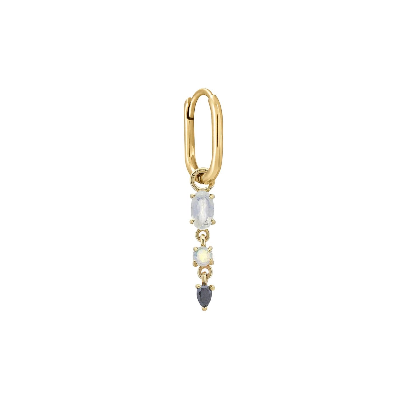 Oval Hoop with Moonstone, Opal, and Black Diamond Drop - Peridot Fine Jewelry - Metier by Tomfoolery