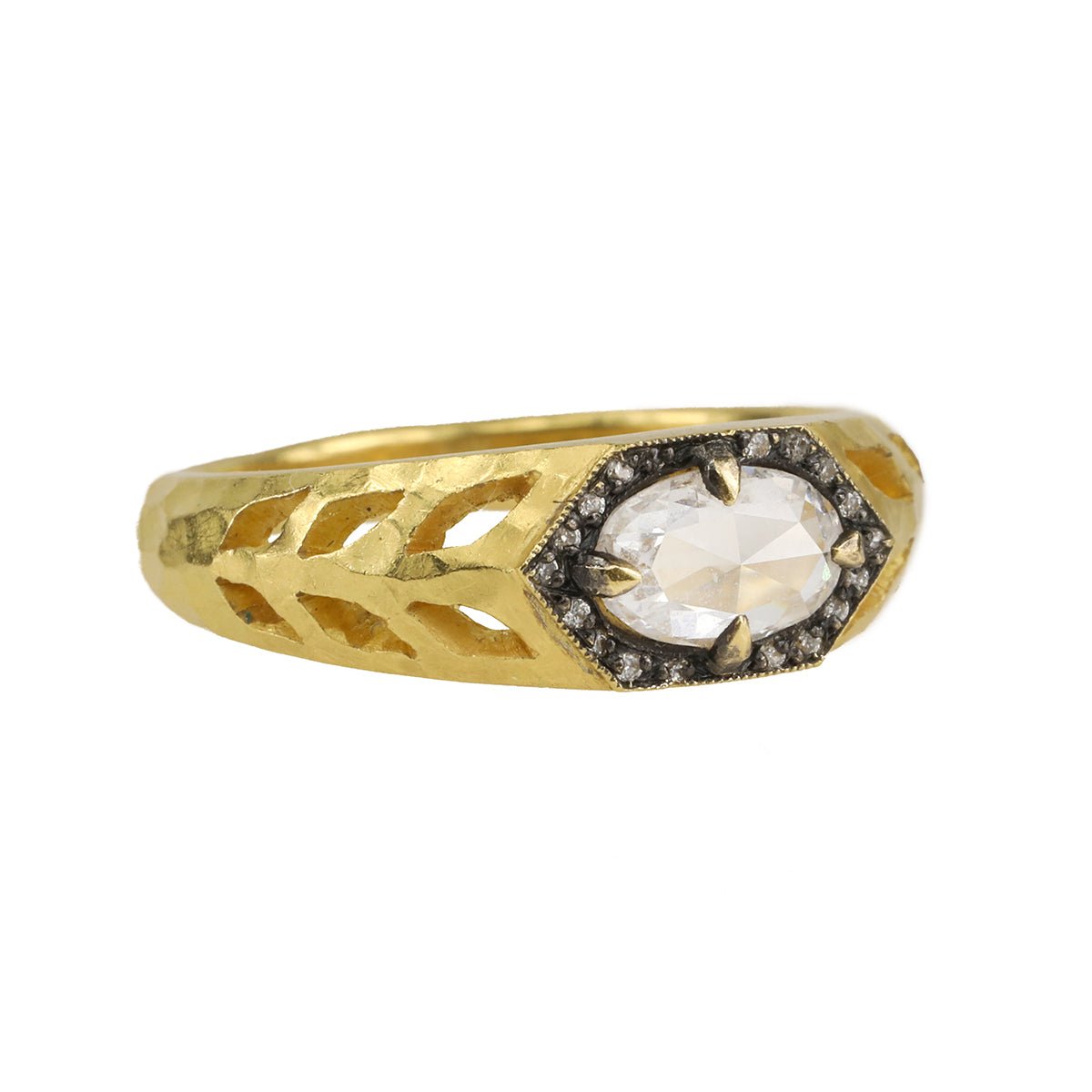 Cathy Waterman Oval Moghul Diamond & 22K Gold Hammered Cutout "Garland" Ring