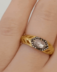 Oval Moghul Diamond & 22K Gold Hammered Cutout "Garland" Ring