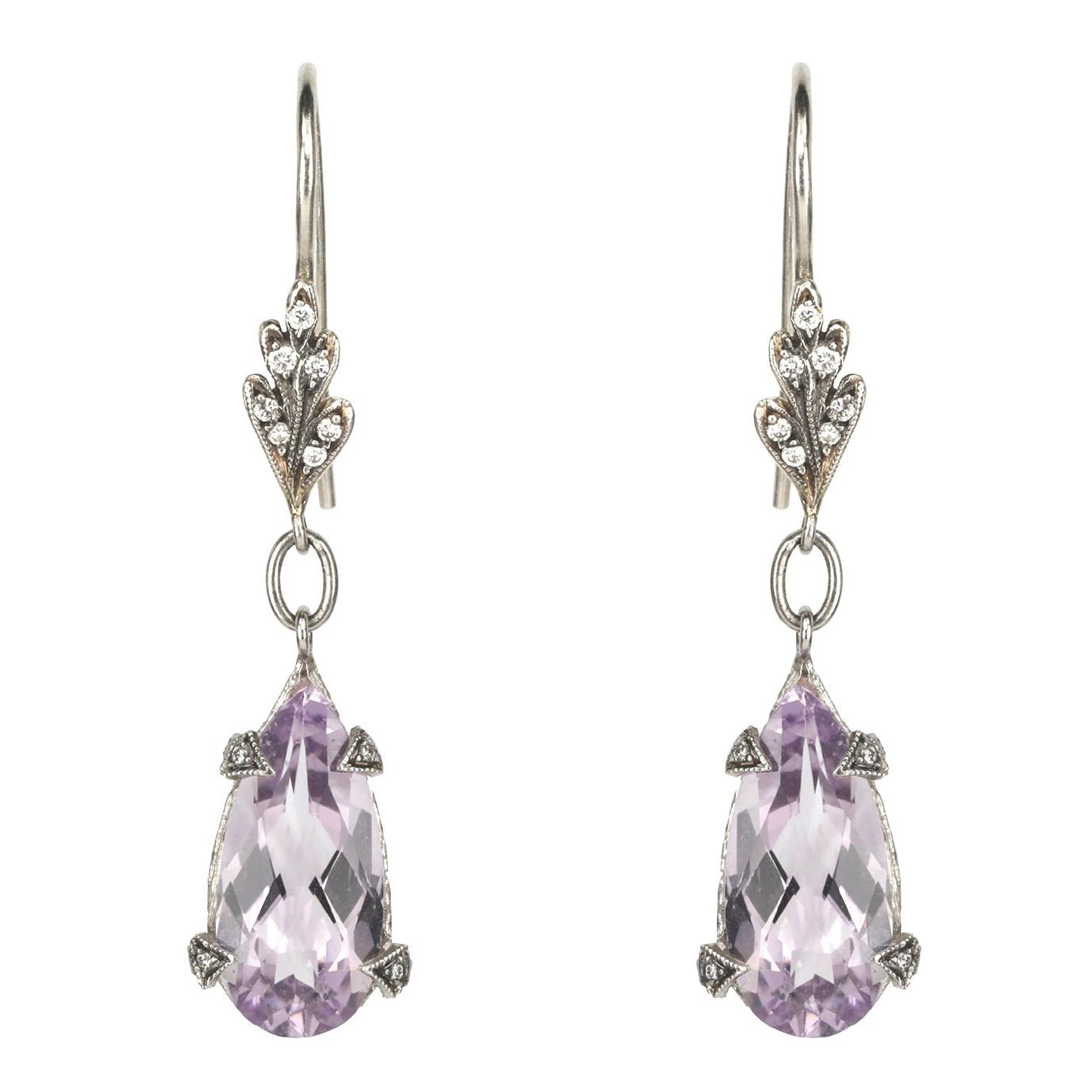Cathy Waterman Platinum Amethyst "Leaftop" Earrings with Diamonds