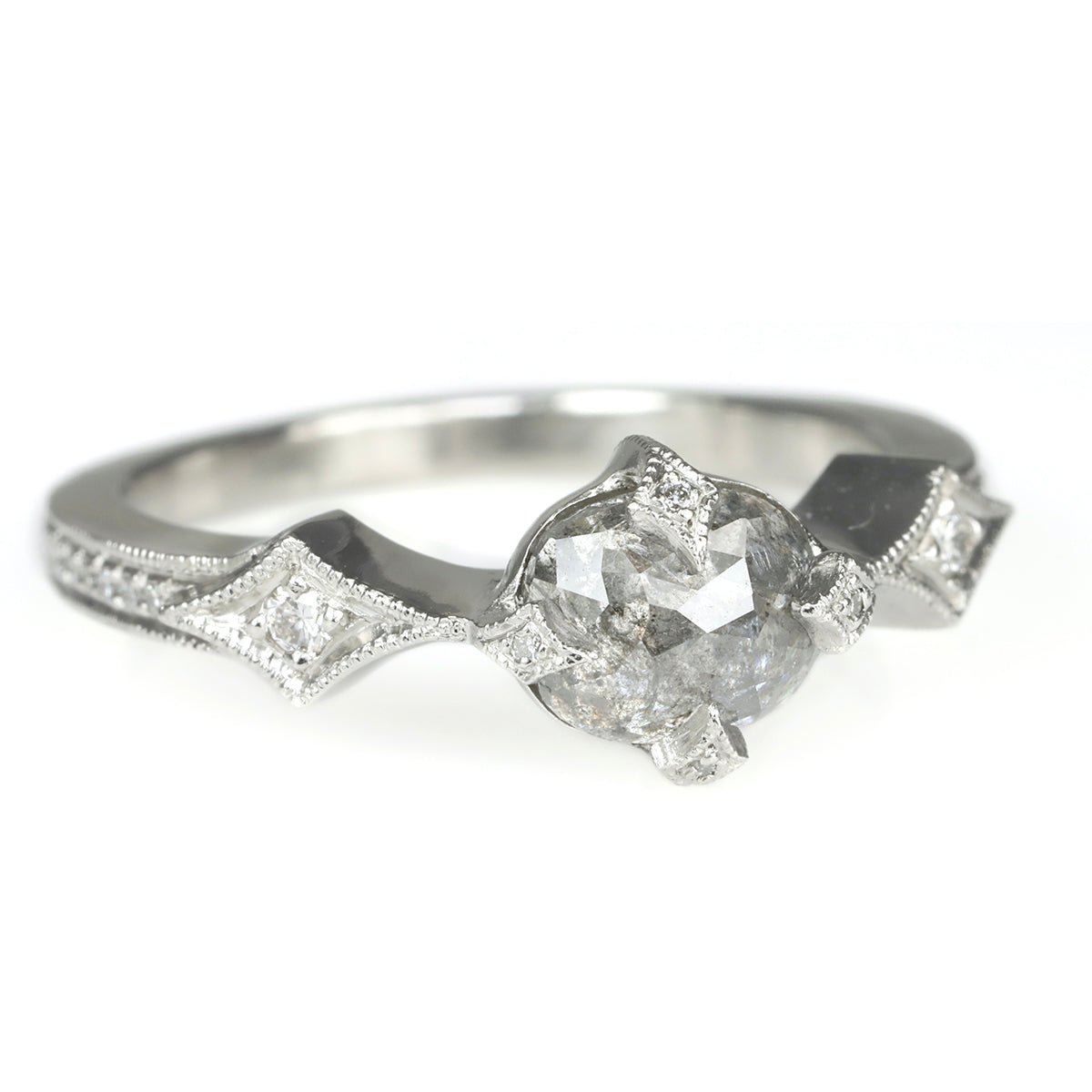 Cathy Waterman Platinum and Diamond "Antique" Prong-Set Ring