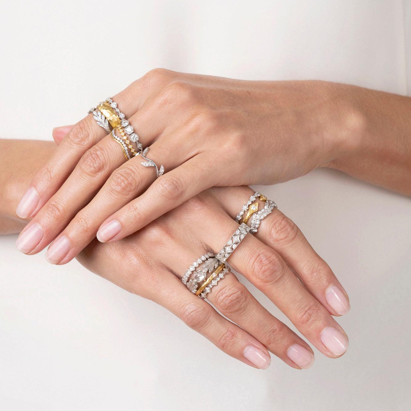 Platinum and Diamond "Hexagonal" Ring