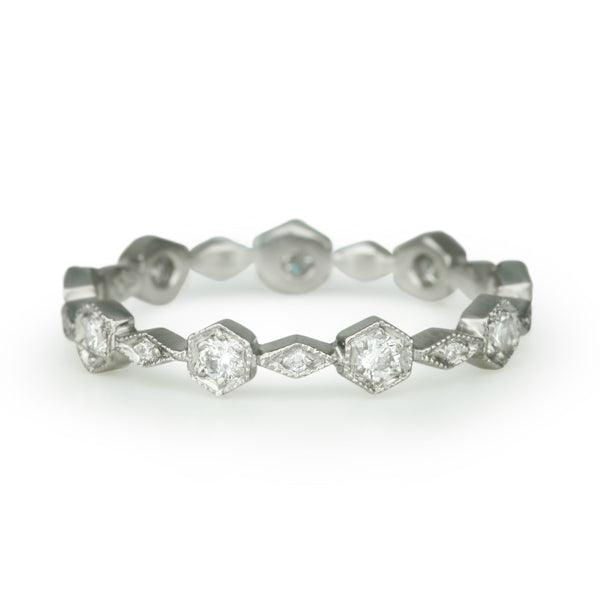 Platinum and Diamond "Hexagonal" Ring