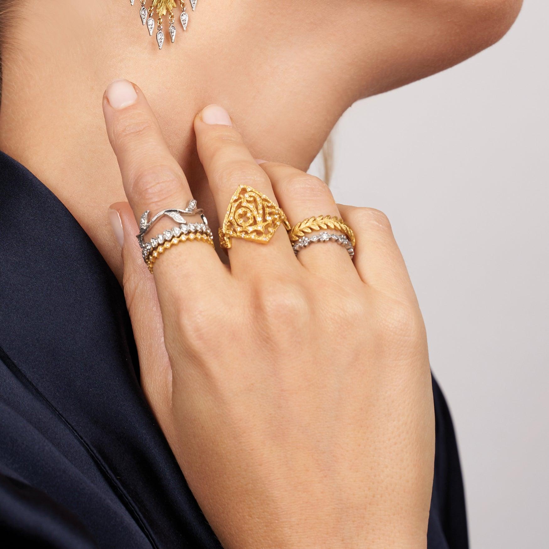 Cathy Waterman Platinum and Diamond "Vine and Leaf" Ring