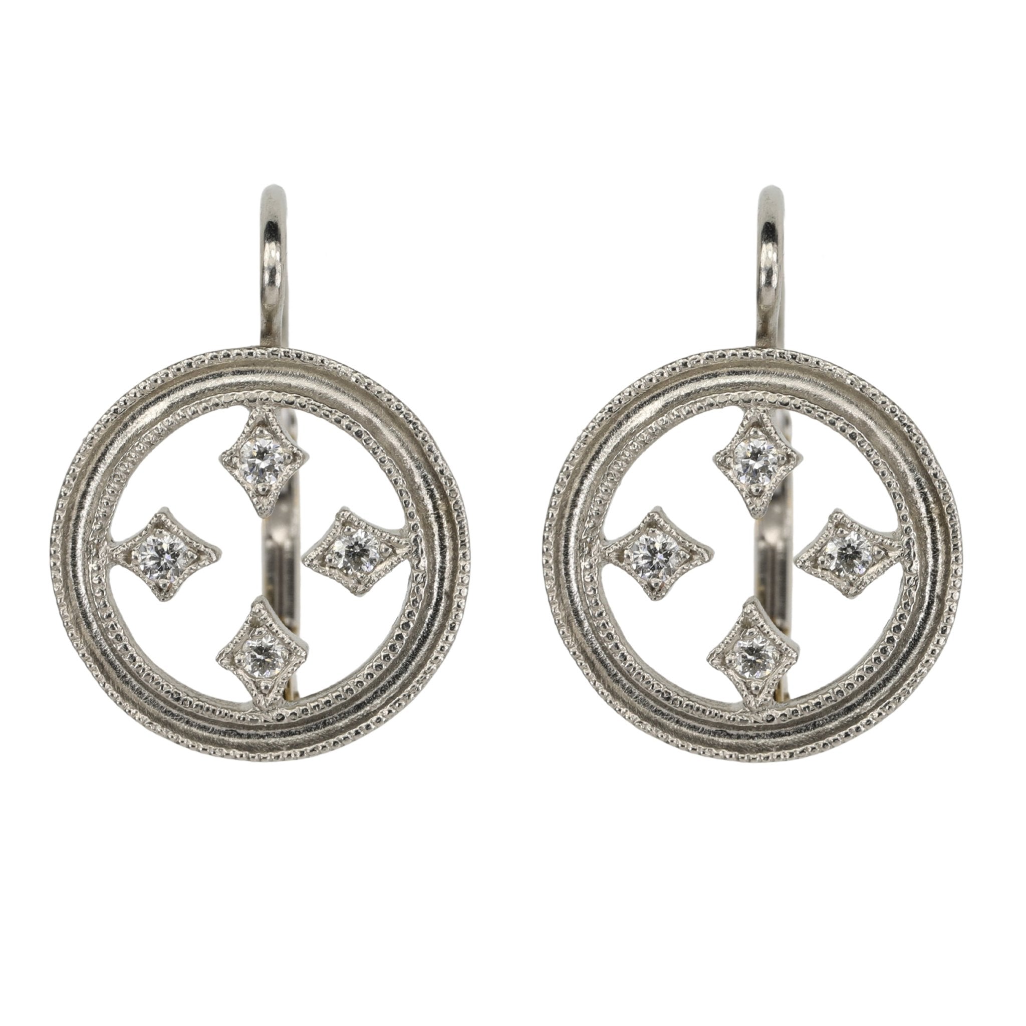 Cathy Waterman Platinum Double Milgrain "Stained Glass" Circular Earrings with Diamonds
