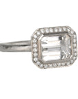 Platinum & East-West Emerald-Cut White Sapphire Ring with Diamonds - Peridot Fine Jewelry - Annie Fensterstock