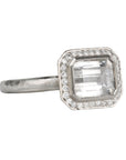 Platinum & East-West Emerald-Cut White Sapphire Ring with Diamonds - Peridot Fine Jewelry - Annie Fensterstock